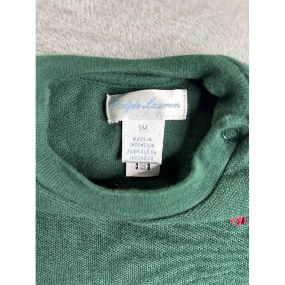 Ralph Lauren Polo Bear Multi-Pony Baby Sweatshirt 9M Green Cotton